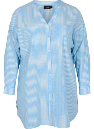 Gestreifte Hemdbluse aus 100% Baumwolle, Lichen Blue Stripe , Packshot image number 0