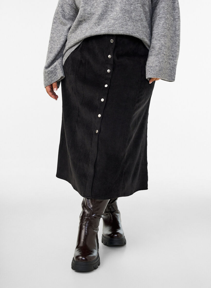 A-Linien-Rock aus Cord mit Kn&ouml;pfen, Schwarz, Model image number 3