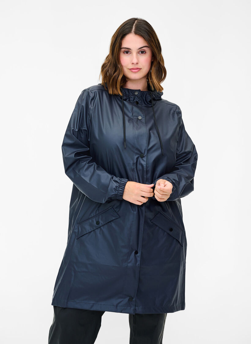 Regenjacke mit Kapuze und Knopfverschluss, Night Sky, Model image number 0