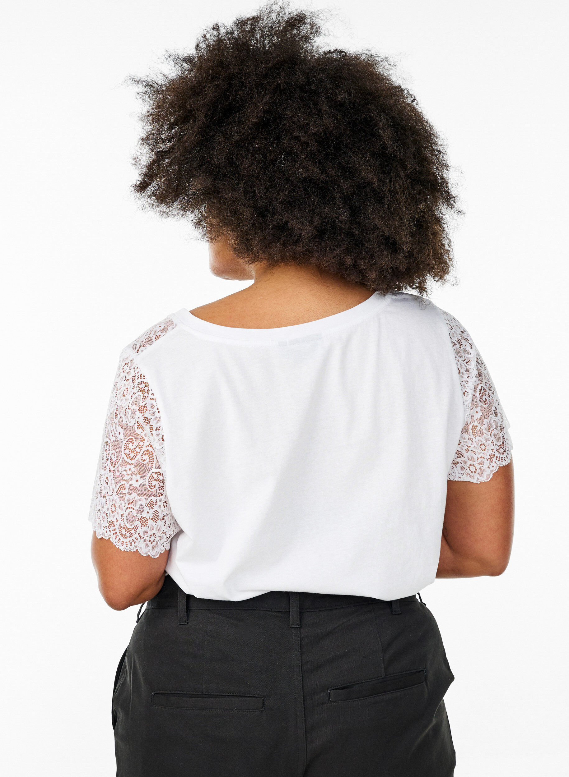 ZizziT-Shirt aus Baumwolle mit kurzen Spitzen&auml;rmeln, Wei&szlig;, Model image number 2