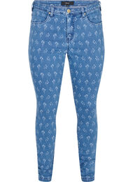 Super Slim Amy Jeans mit Blumendruck, Blue denim, Packshot