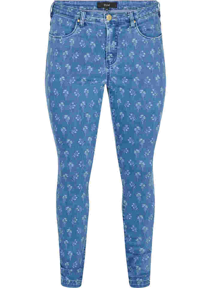Super Slim Amy Jeans mit Blumendruck, Blue denim, Packshot image number 0