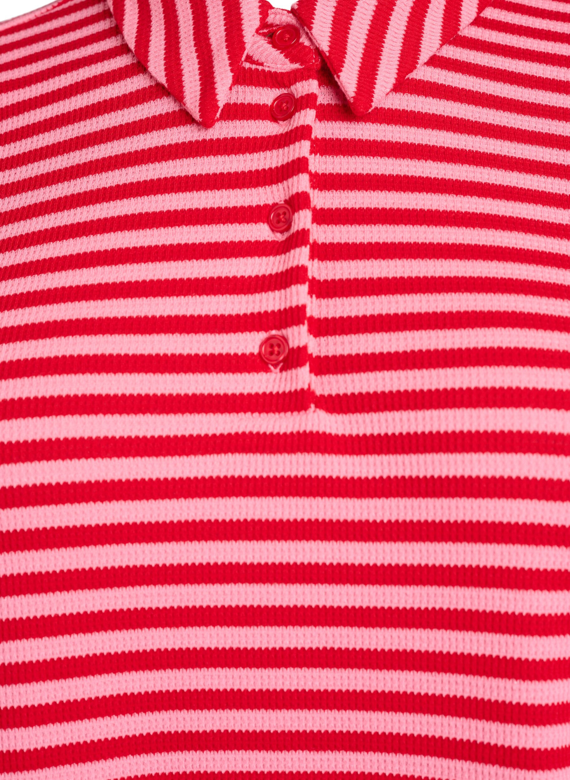 ZizziKurz&auml;rmeliges Poloshirt mit Streifen, Pink, Packshot image number 2