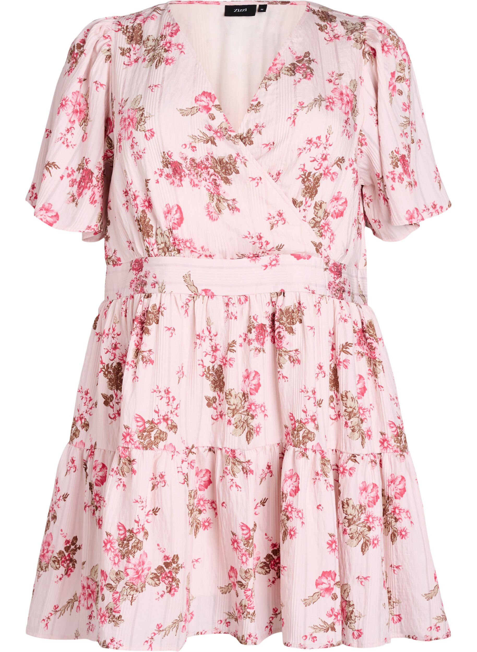 ZizziKurzes Kleid mit Blumenprint und V-Ausschnitt, Pink, Packshot image number 0