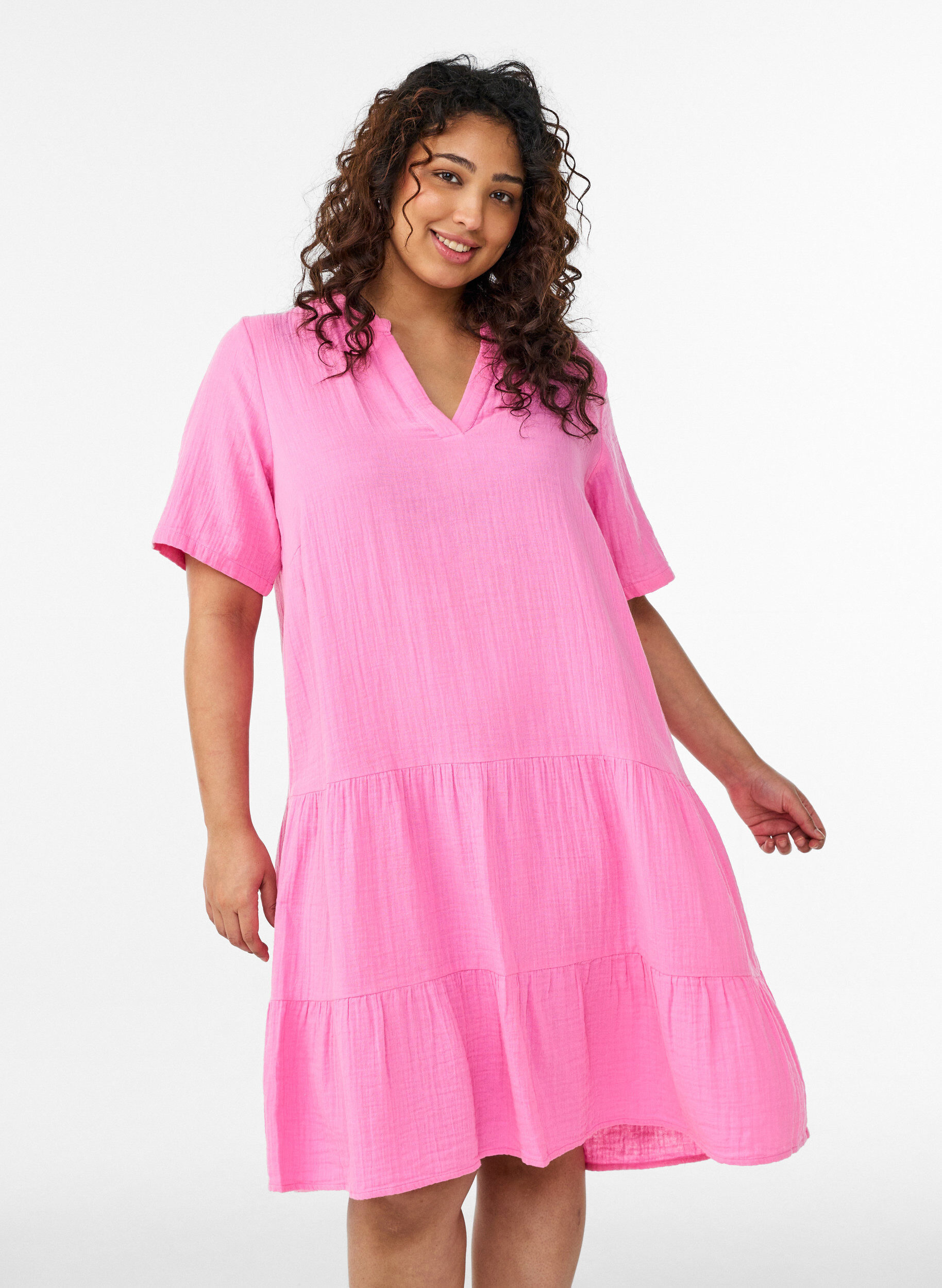 ZizziKurzes A-Linien-Kleid aus Baumwollmusselin, Pink, Model image number 0