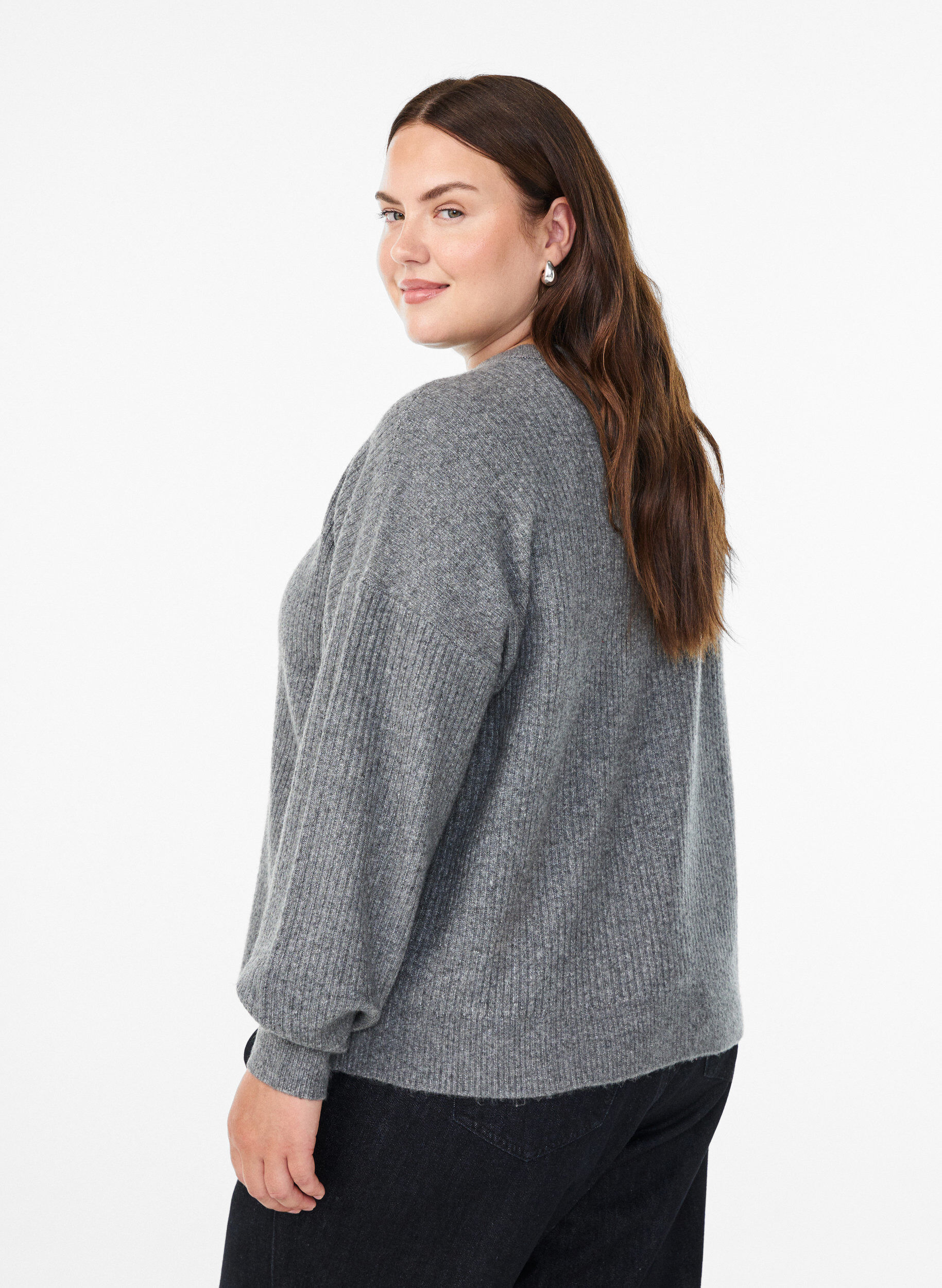 ZizziRippenstrick Strickjacke mit Kn&ouml;pfen, Grau, Model image number 2