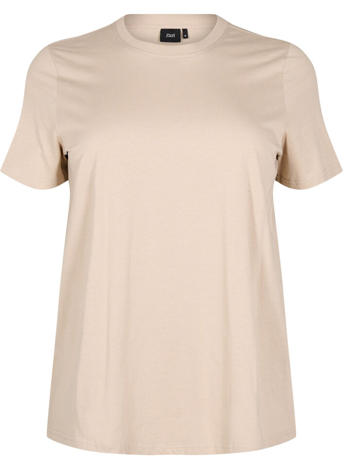 Basic-T-Shirt aus Baumwolle mit Rundhalsausschnitt, Simply Taupe, Packshot image number 0
