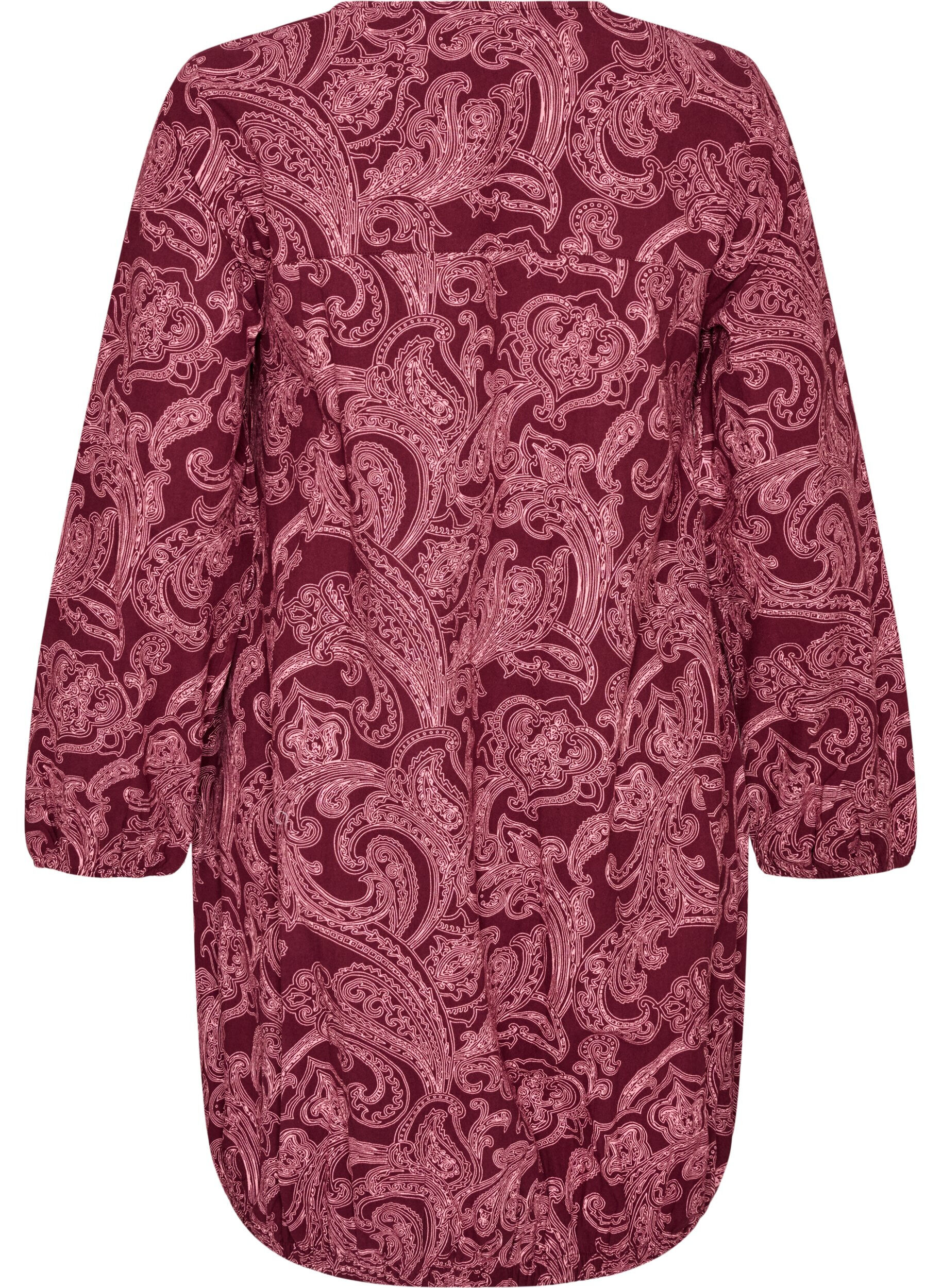 ZizziKurzes Baumwollkleid mit Gummisaum und langen &Auml;rmeln, Dunkles Bordeaux, Packshot image number 1