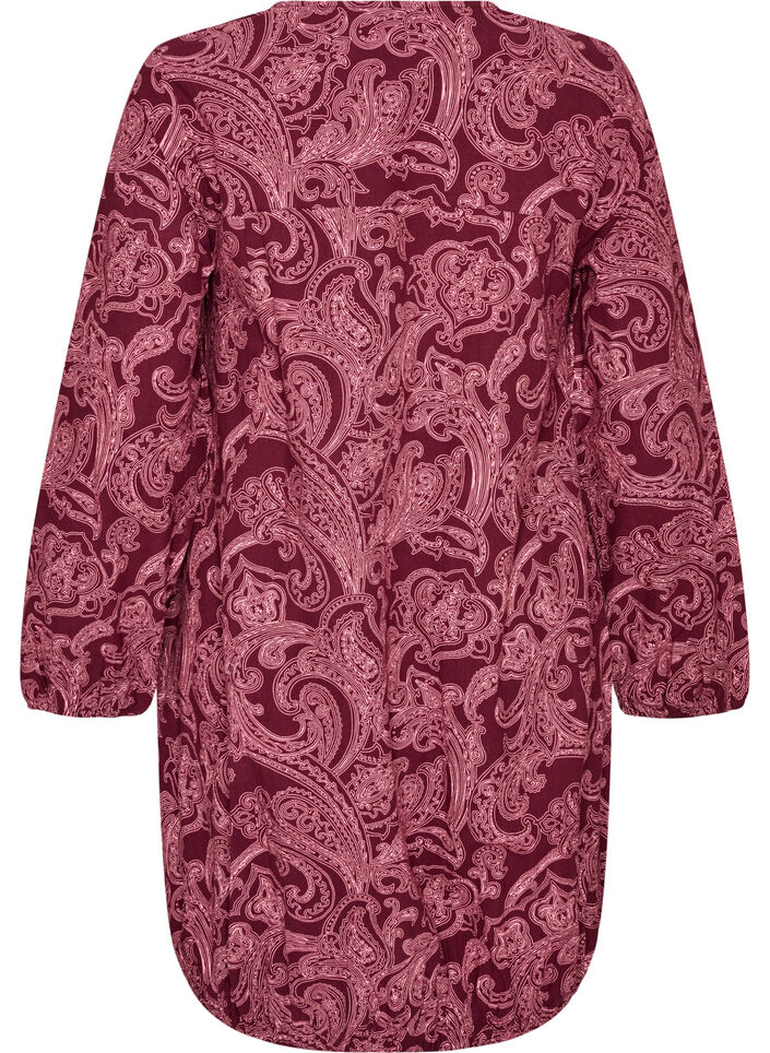 Kurzes Baumwollkleid mit Gummisaum und langen &Auml;rmeln, Dunkles Bordeaux, Packshot image number 1