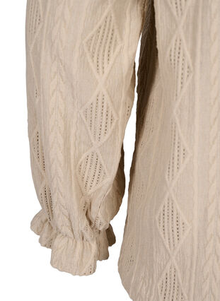 Bluse mit Rüschendetails und einem Ton in Ton gehaltenen Muster, Sand, Packshot image number 2