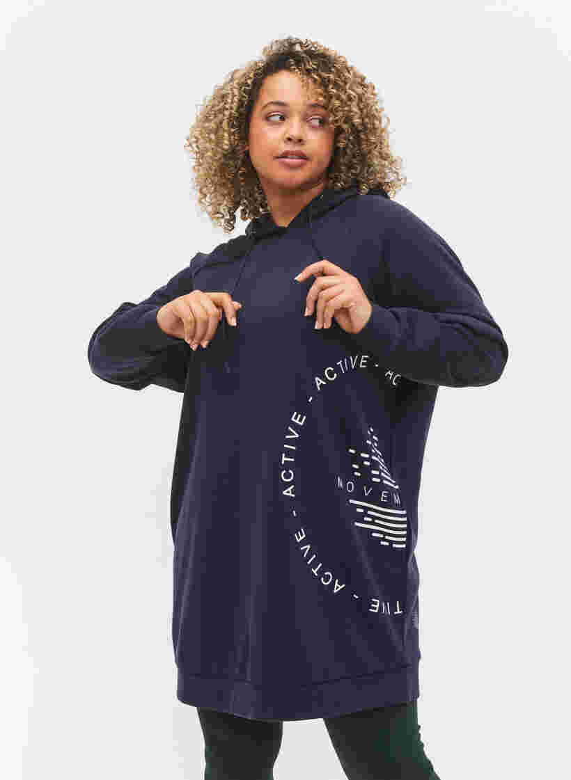 Langes Sweatshirt mit Kapuze und Printdetails, Night Sky, Model