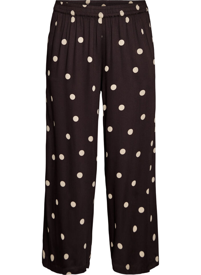 Hose aus Viskose mit Polka Dots und weitem Bein, Braun, Packshot image number 0