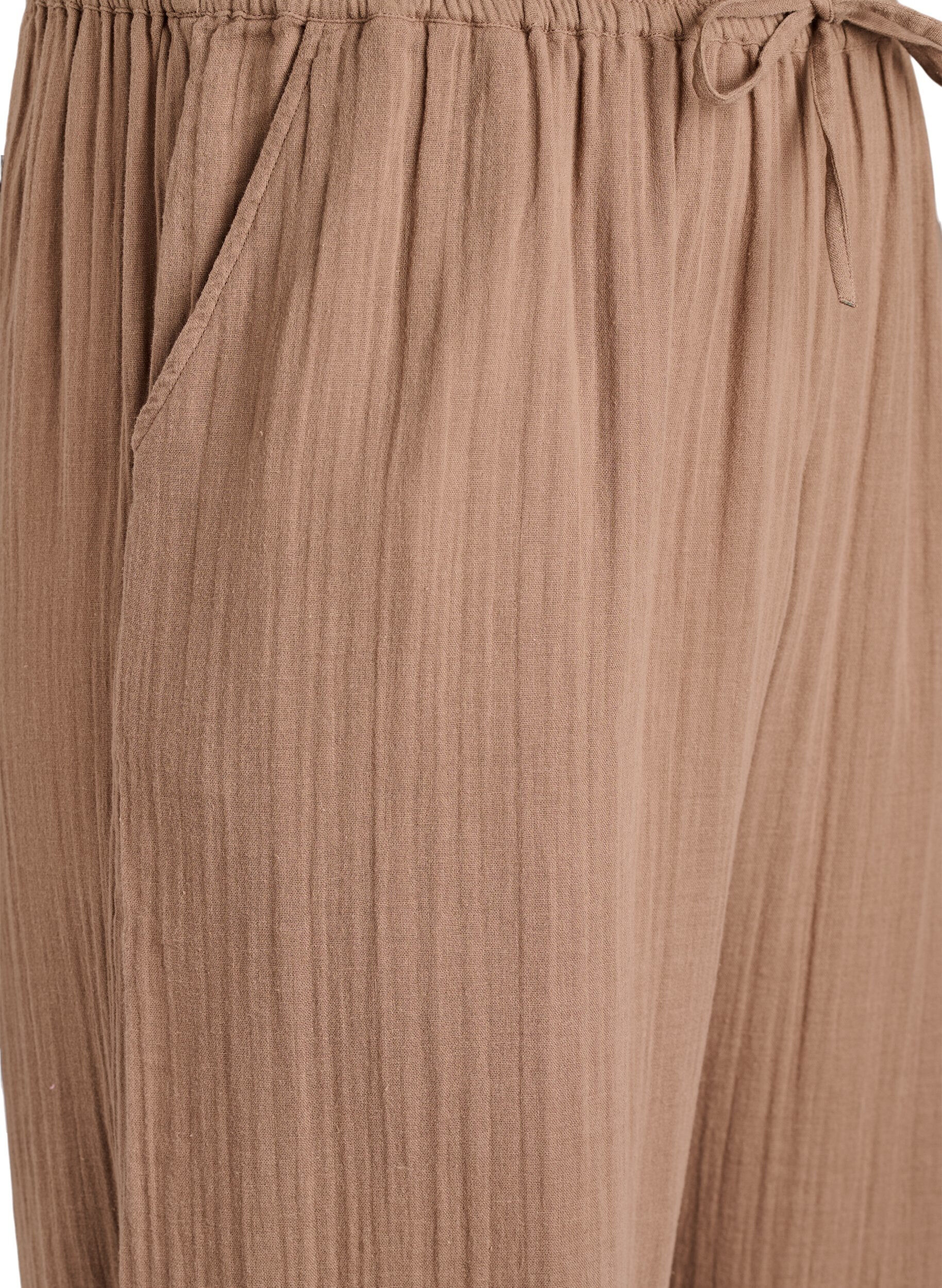 ZizziHoch taillierte Hose aus Baumwoll-Musselin mit weitem Bein, Braun, Packshot image number 2