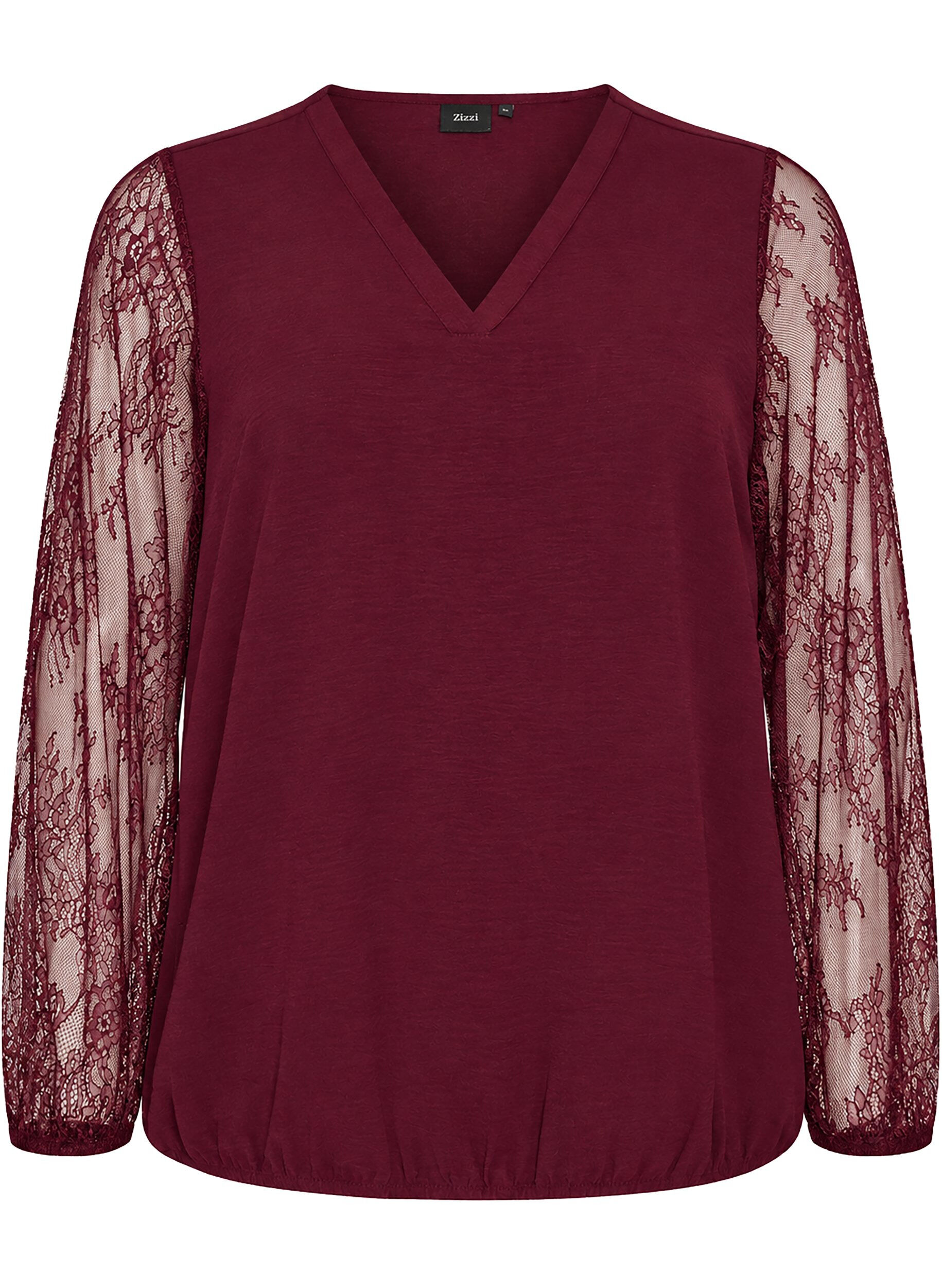 Bluse mit &Auml;rmeln aus Spitze und Ballonform
