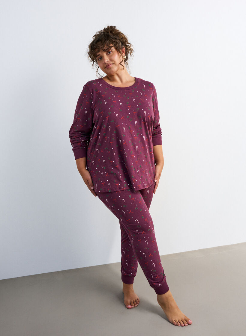Bedruckte Pyjamahose, Dunkles Bordeaux, Model image number 0