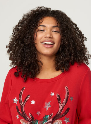 Weihnachtssweatshirt mit Pailletten, Tango Red, Model image number 2