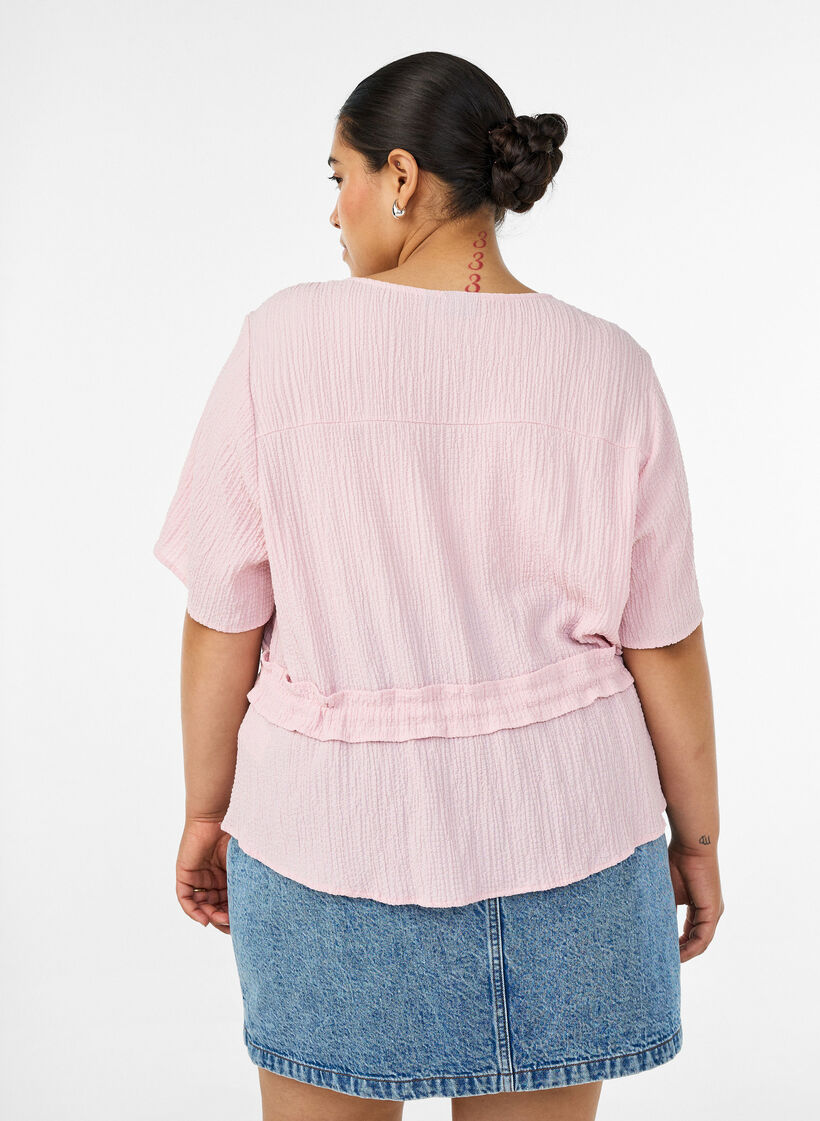 Bluse mit Struktur und Taillenbindung, Pink, Model image number 2