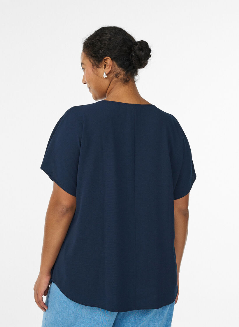 Bluse mit kurzen &Auml;rmeln und Rundhalsausschnitt, Blau, Model image number 2