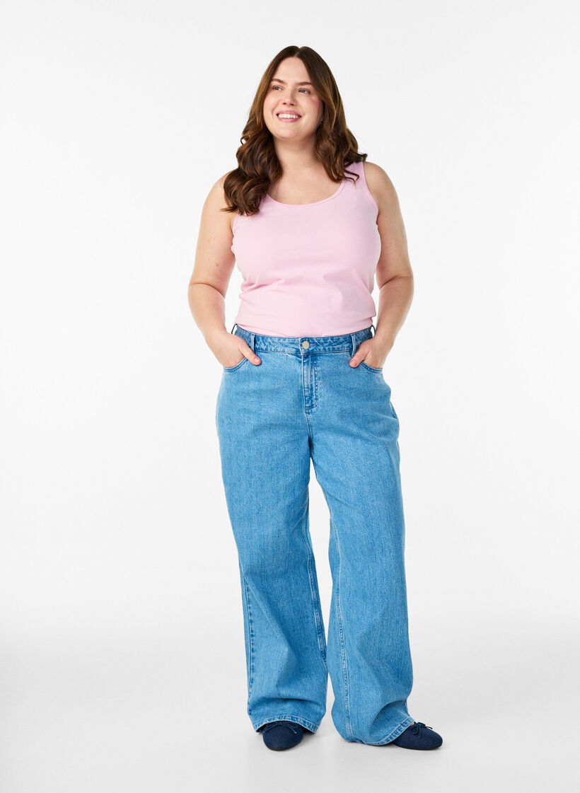 Einfarbiges Basic Top aus Baumwolle, Rot, Model image number 1