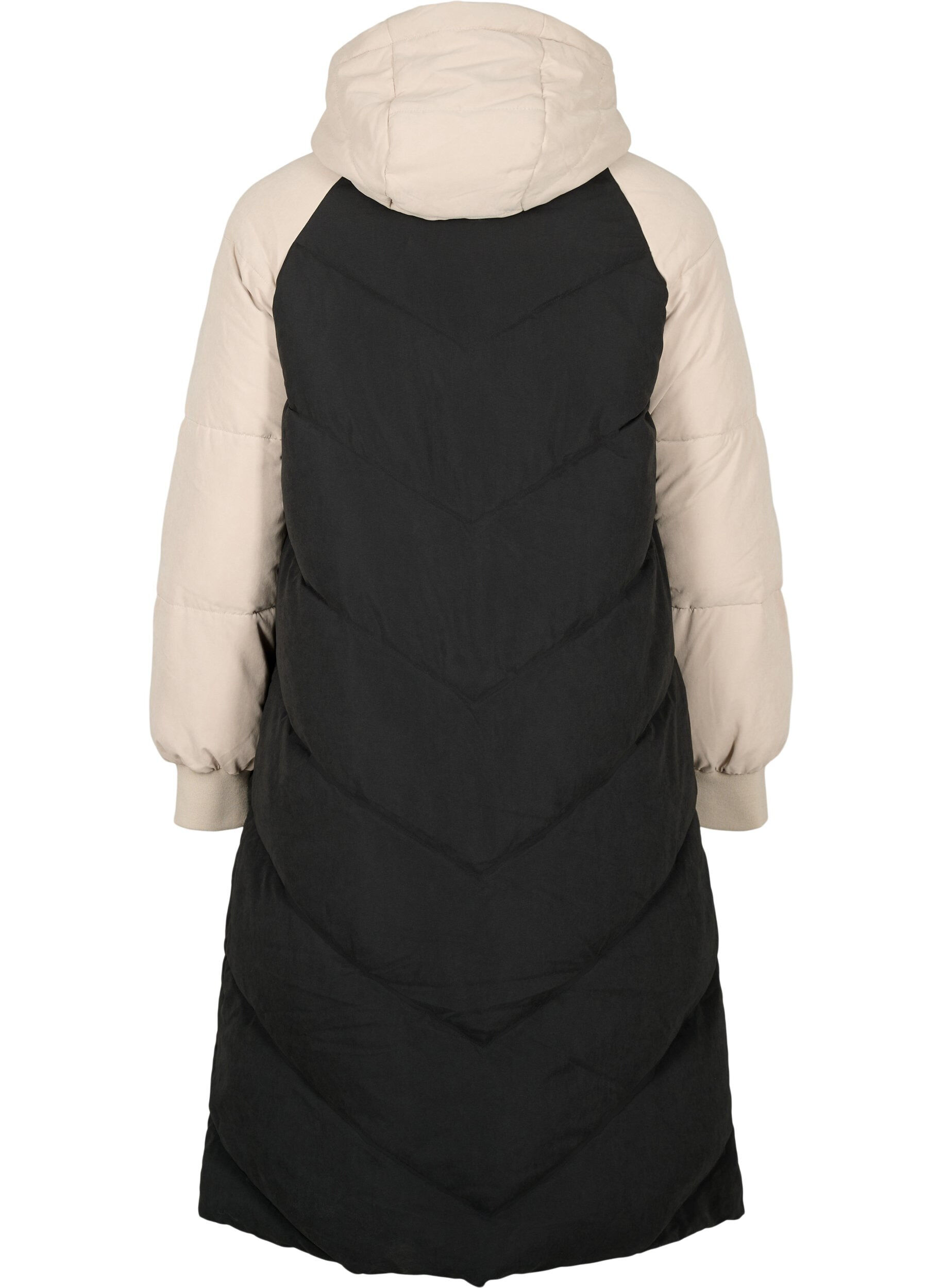 ZizziLange Colorblock-Winterjacke mit Kapuze, Black Comb, Packshot image number 1