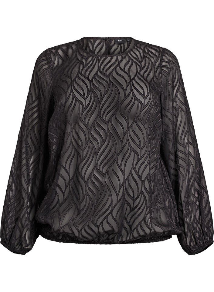 Bluse aus Chiffon mit Strukturmuster, Schwarz, Packshot image number 0