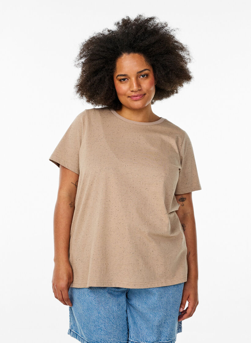 Baumwoll-T-Shirt mit Rundhalsausschnitt, Beige, Model image number 0