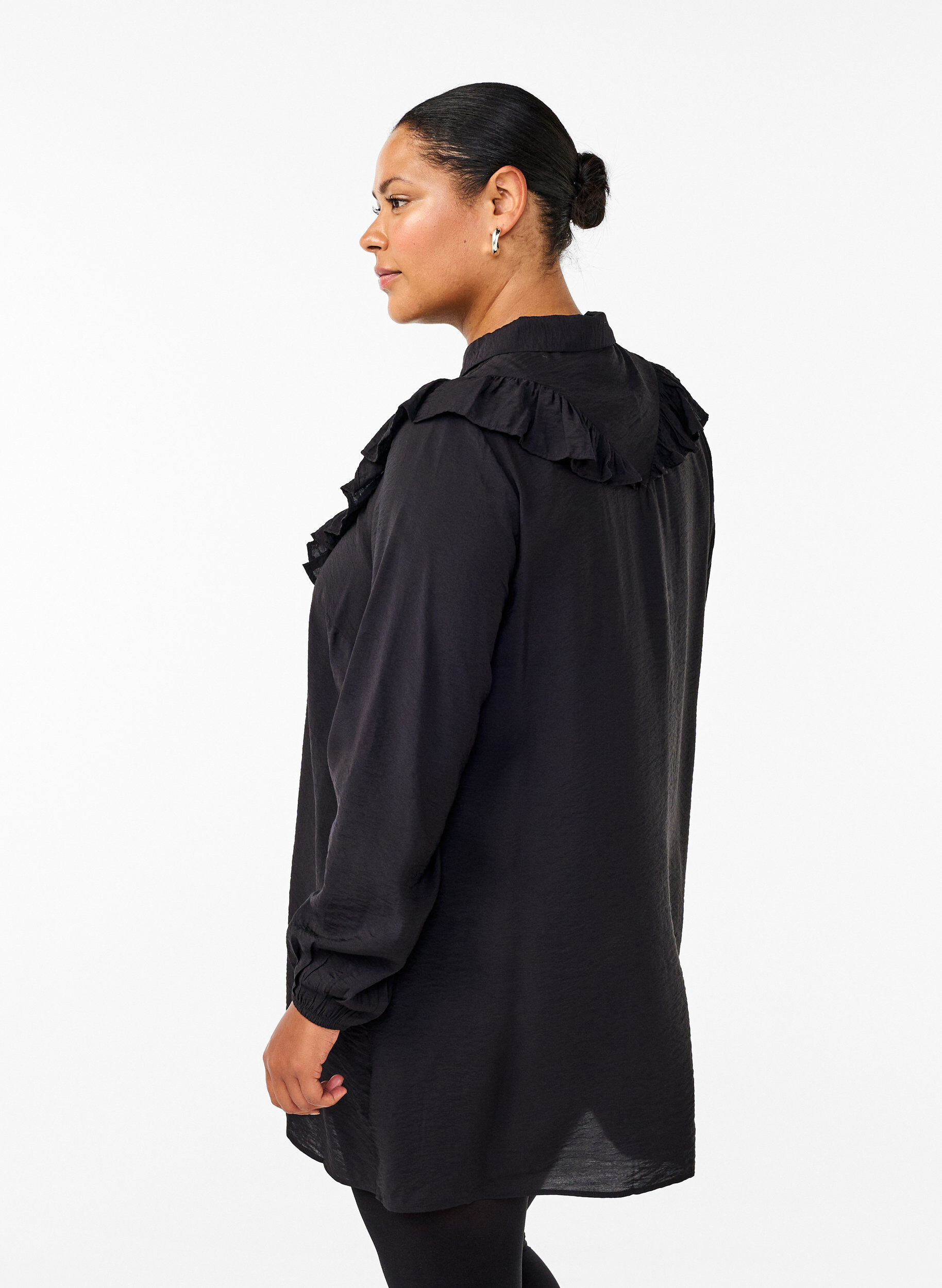 ZizziHemdblusenkleid mit R&uuml;schen und Stickereien, Black, Model image number 1