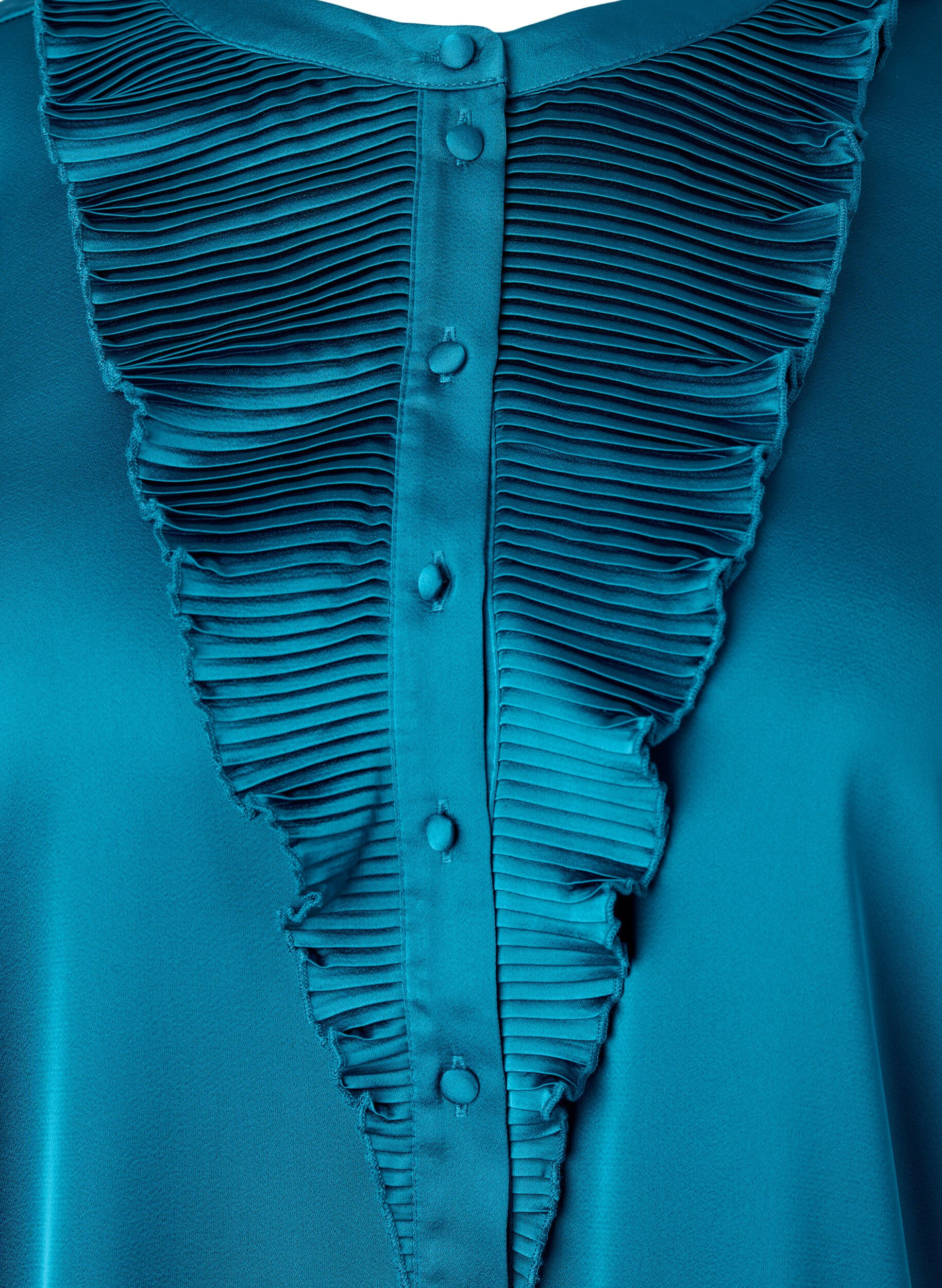 Zizzi Hemdbluse aus Satin mit R&uuml;schen, Shaded Spruce, Packshot image number 2