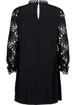 Kleid aus Viskose mit crochet Ärmeln, Black, Packshot image number 1