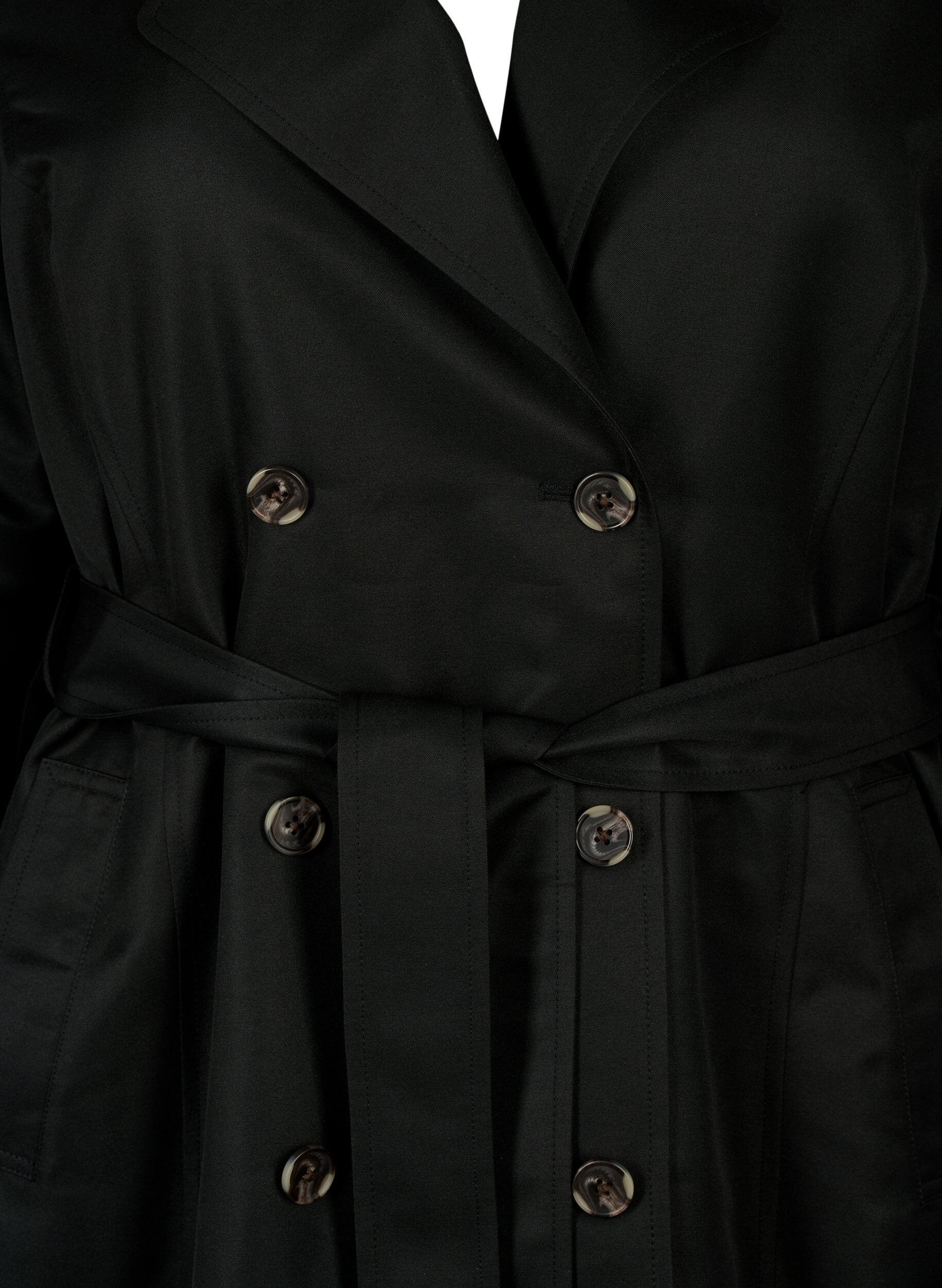 ZizziKurzer Trenchcoat mit G&uuml;rtel, Schwarz, Packshot image number 2