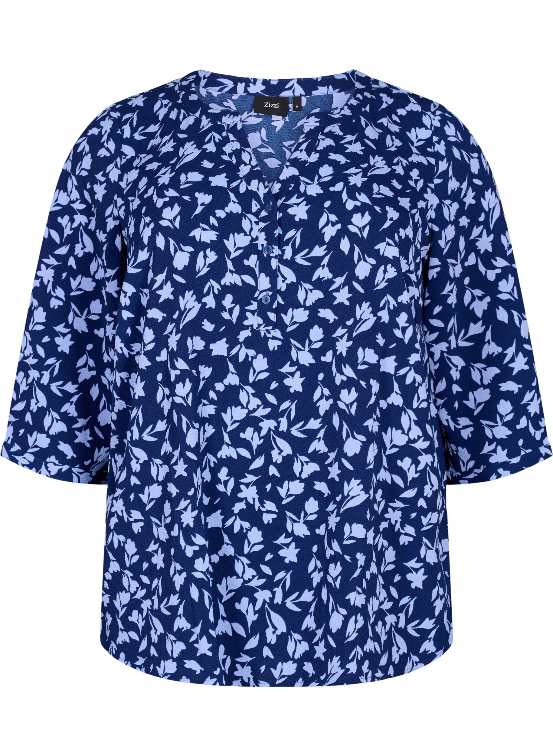 ZizziFlorale Bluse mit 3/4-&Auml;rmeln, M. Blue Flower AOP, Packshot image number 0