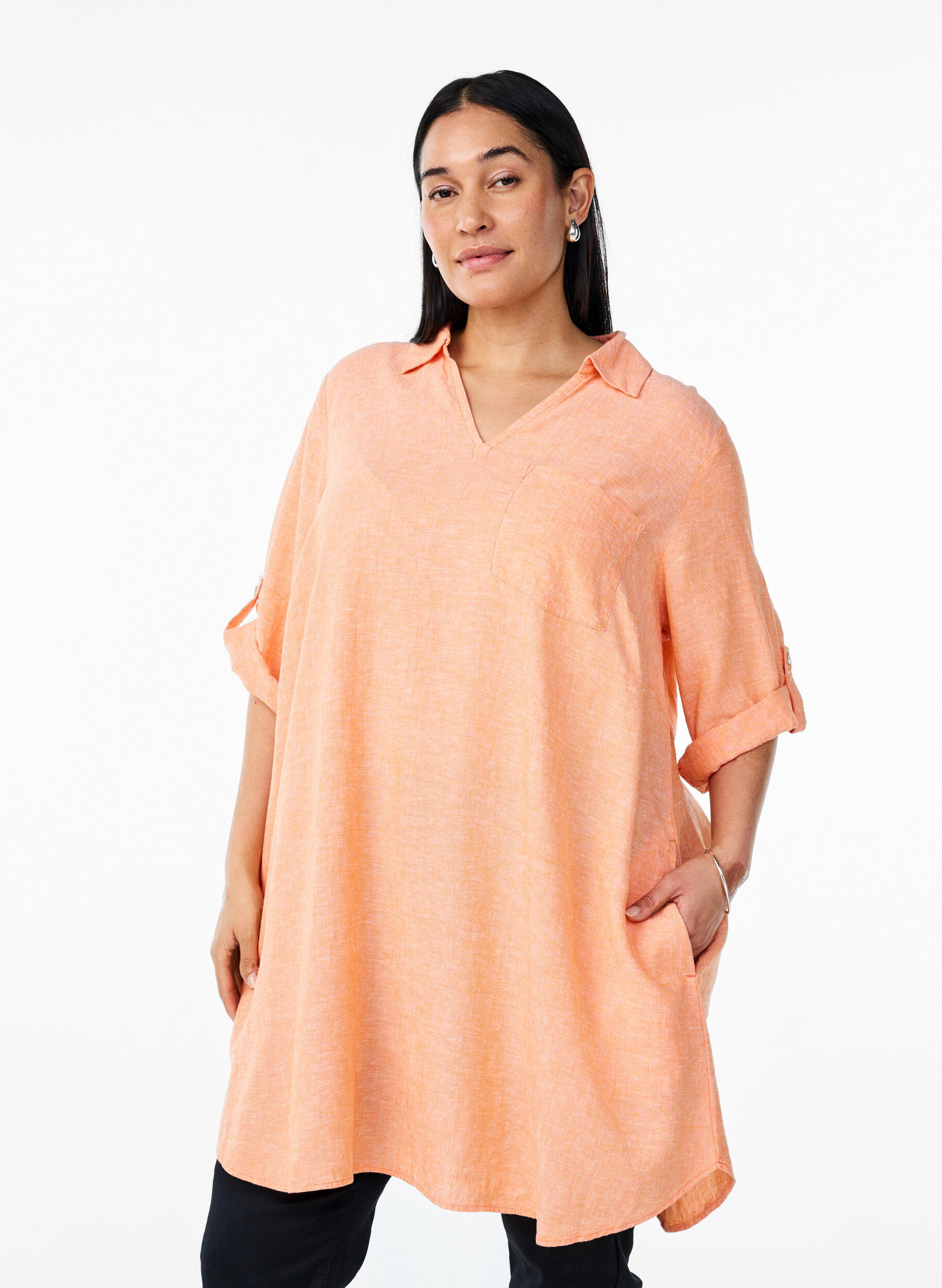 ZizziTunika aus Leinen und Viskose mit A-Linie, Orange, Model image number 0