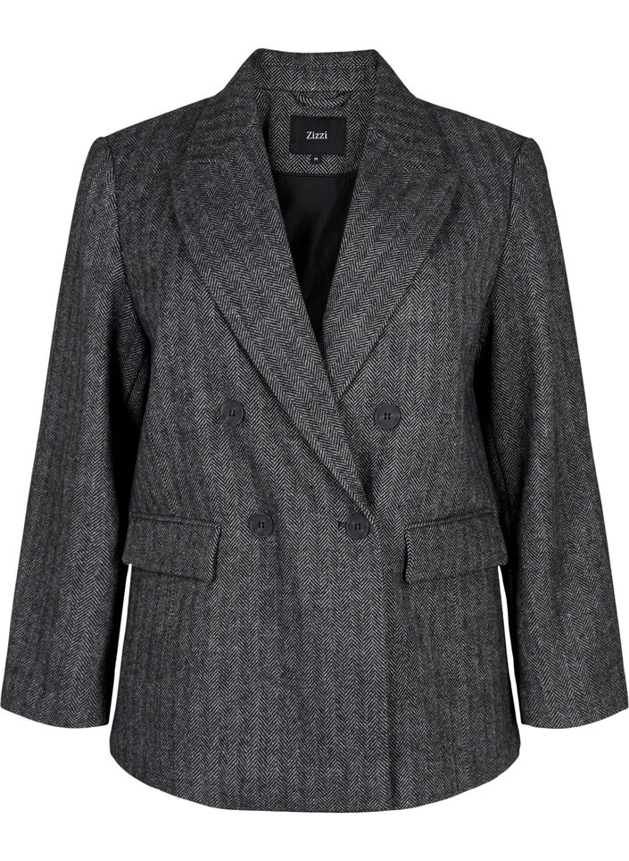 Blazer aus Wollmischung mit Taschen, Dark Grey Melange, Packshot image number 0