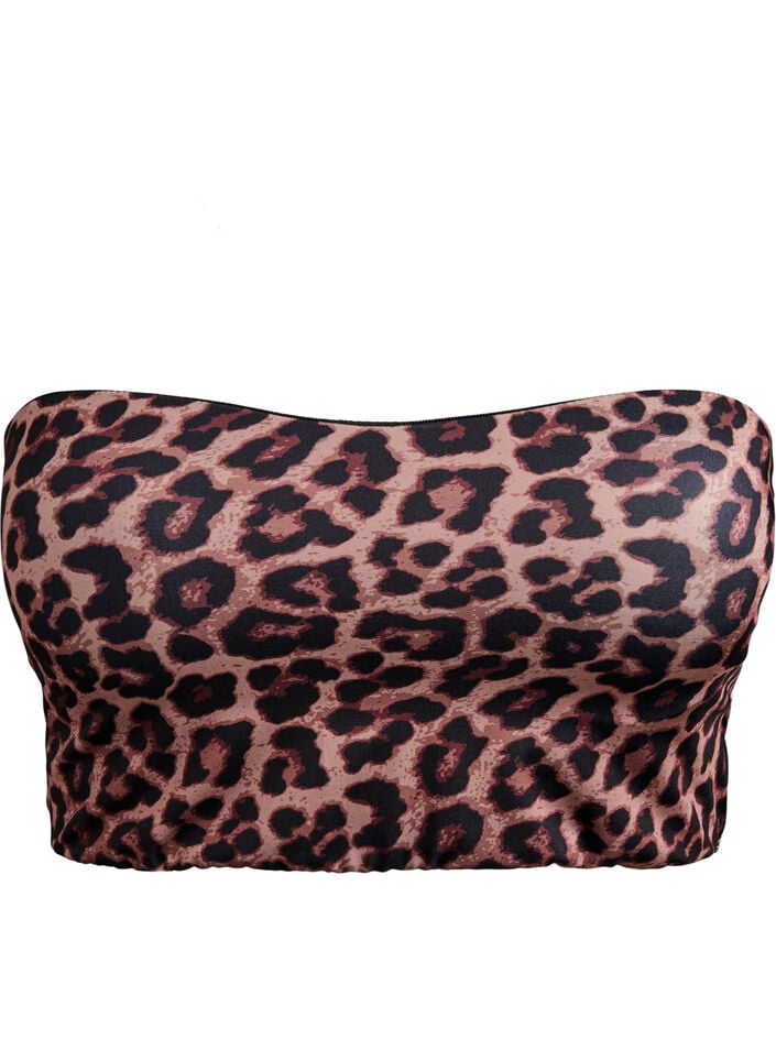 Bandeau-Bikinioberteil mit Leopardenmuster, Beige, Packshot image number 0
