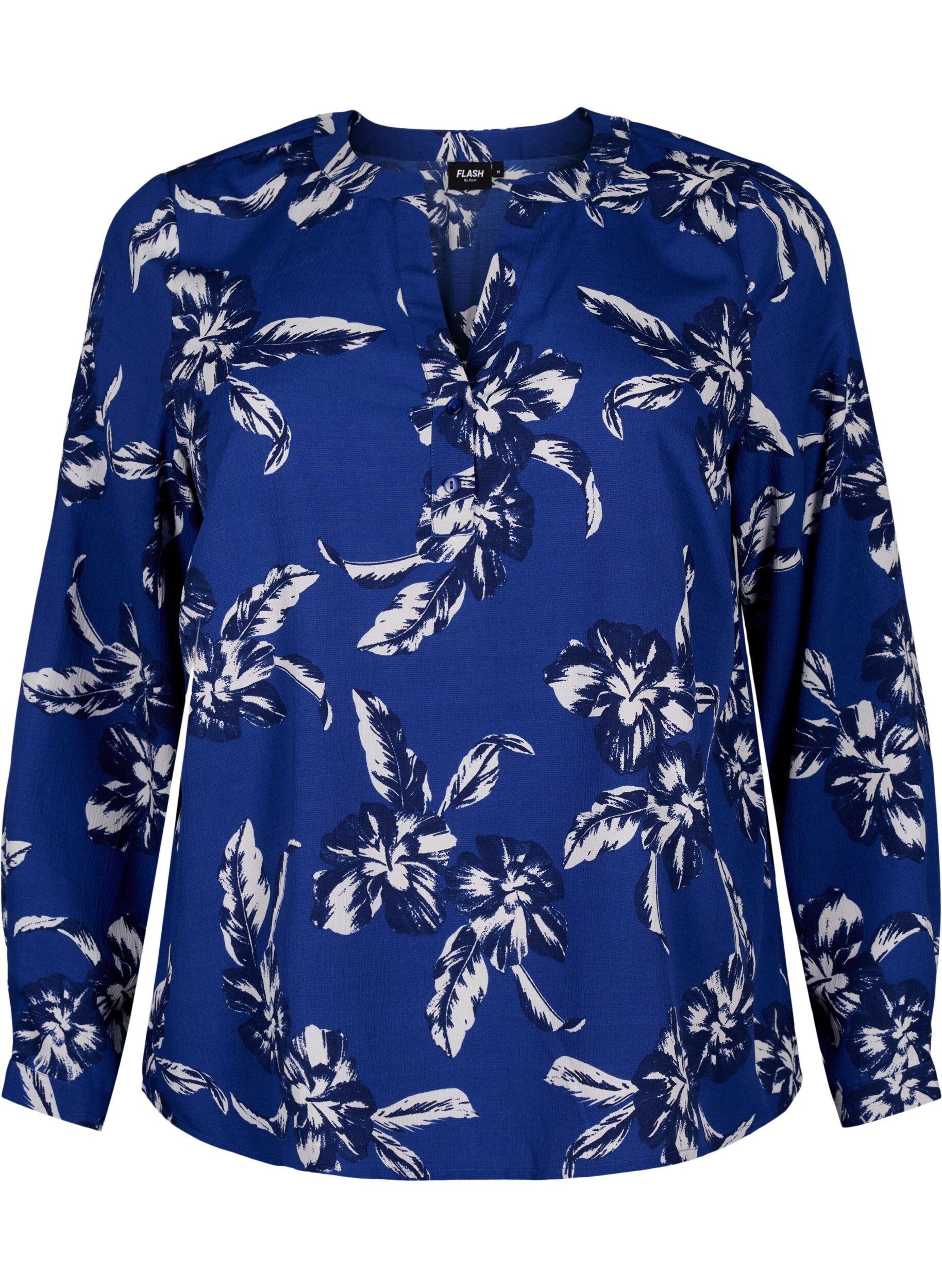 ZizziFLASH &ndash; Lang&auml;rmlige Bluse mit Druck, Navy Blazer Flower, Packshot image number 0