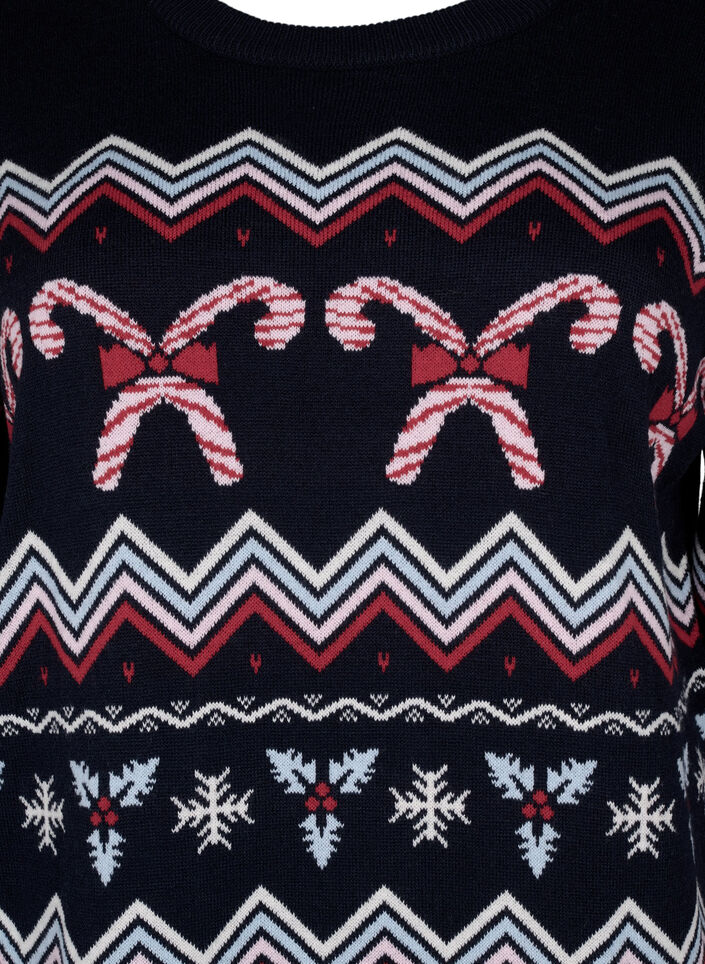 Strickkleid mit Weihnachtsmotiv und langen Ärmeln, Navy Blazer Comb, Packshot image number 2