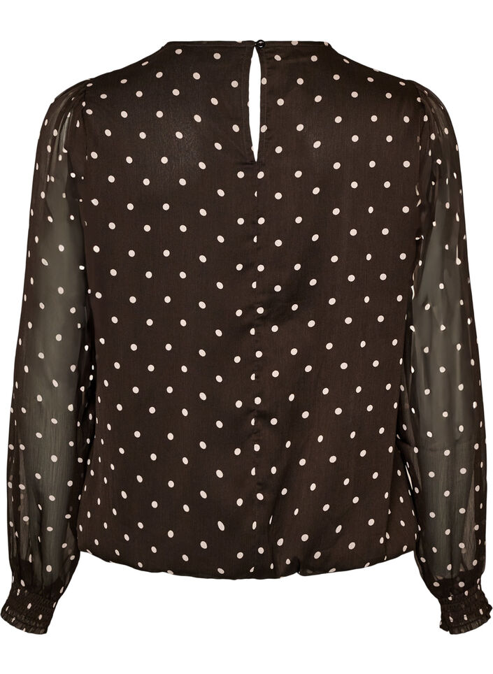 Gepunktete Bluse aus Chiffon mit transparenten &Auml;rmeln, Braun, Packshot image number 1