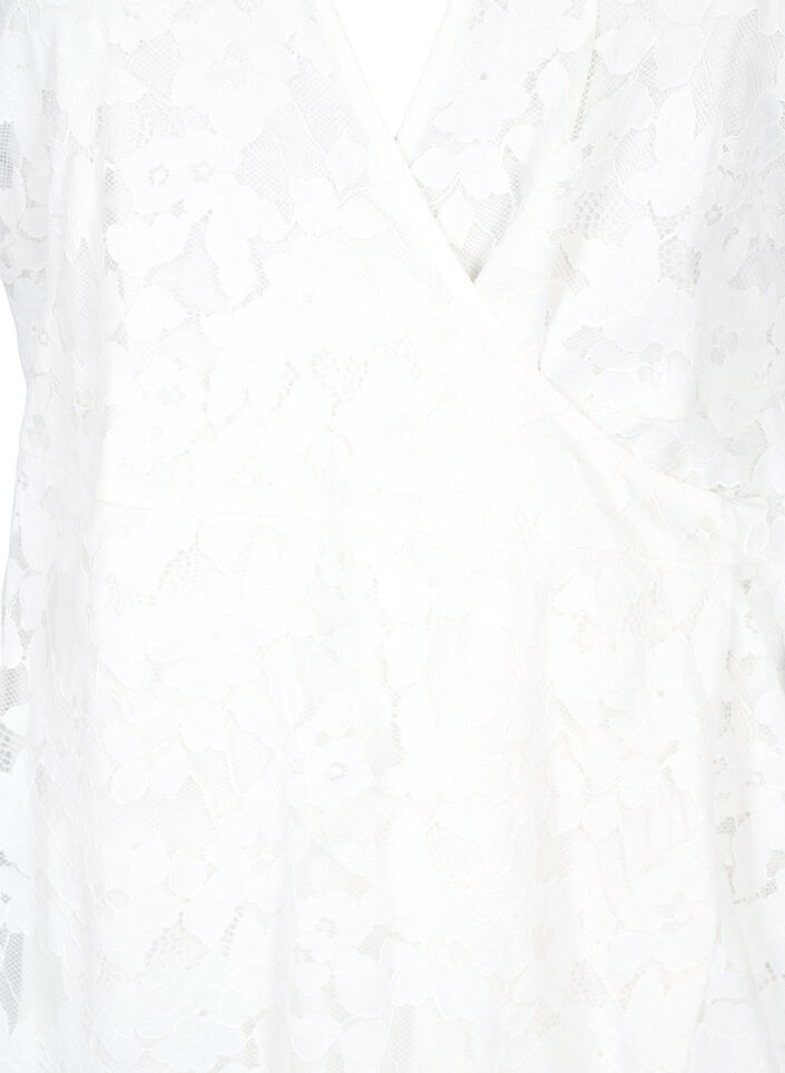 Wickelkleid mit Spitze und kurzen Ärmeln, Bright White, Packshot image number 2