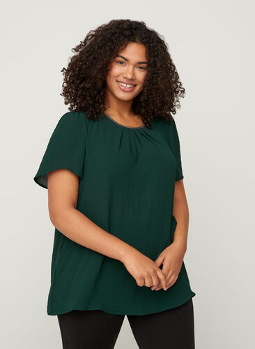 Einfarbige Bluse mit kurzen Ärmeln, Pine Grove, Model image number 0