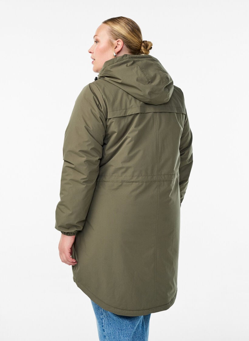 Leichter gepolsterter Parka mit Kapuze, Gr&uuml;n, Model image number 2