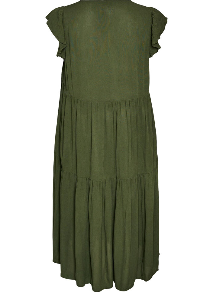 Midikleid aus Viskose mit R&uuml;schen&auml;rmeln, Gr&uuml;n, Packshot image number 1