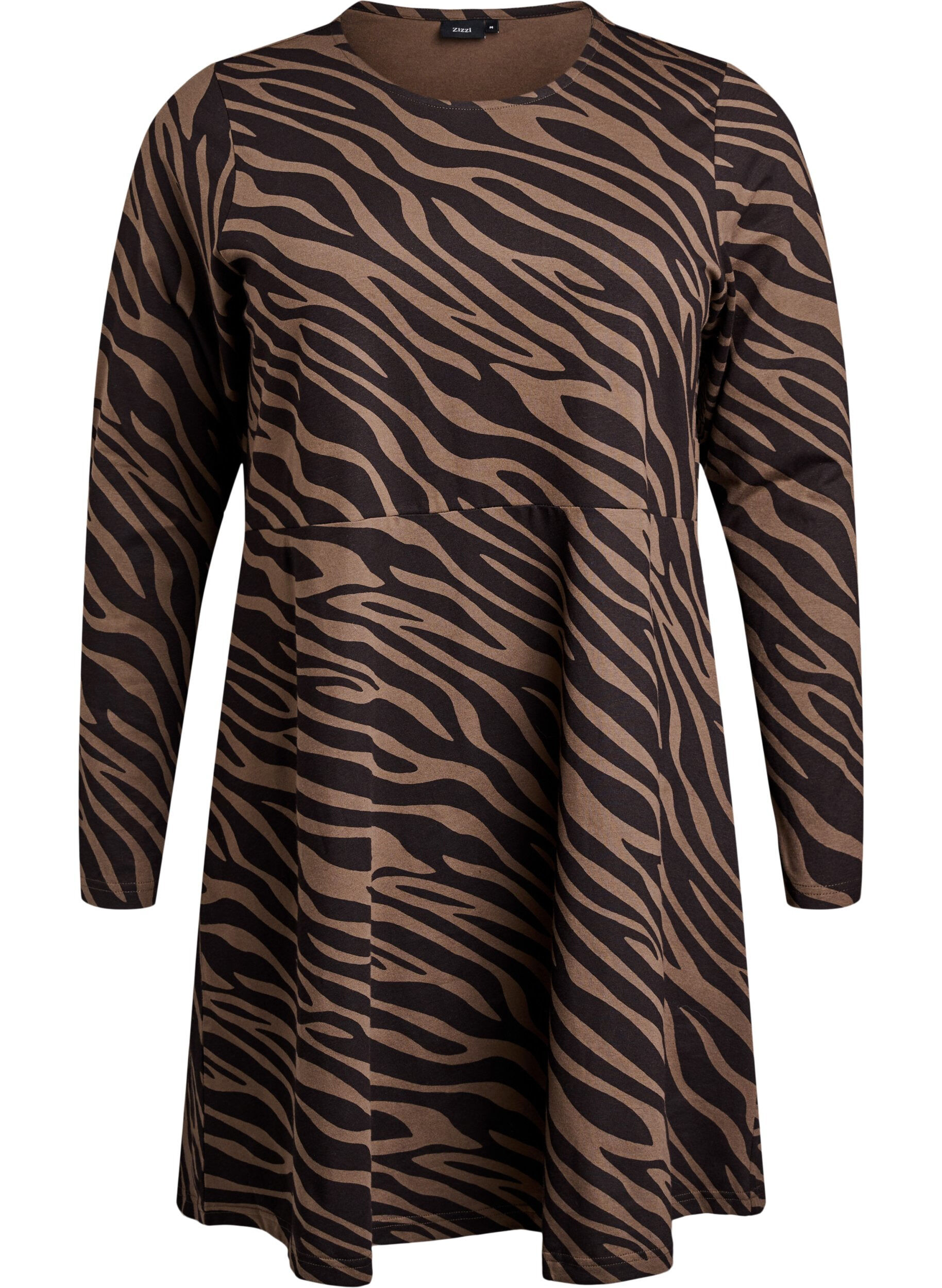 ZizziLang&auml;rmeliges Kleid mit Rundhalsausschnitt und Zebraprint, Walnut Zebra, Packshot image number 0