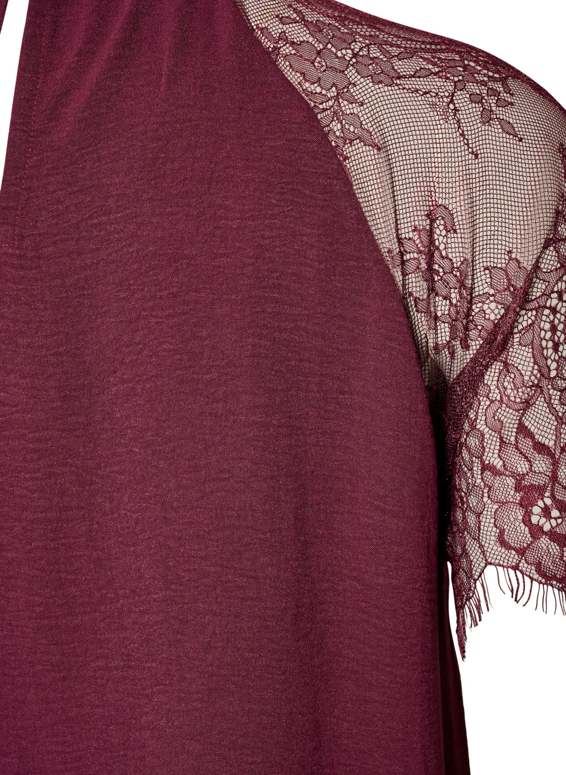 ZizziBluse mit kurzen &Auml;rmeln aus Spitze und hohem Kragen, Rot, Packshot image number 3