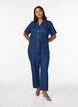 Denim-Jumpsuit mit kurzen &Auml;rmeln und Bindeg&uuml;rtel, Blau, Model image number 0