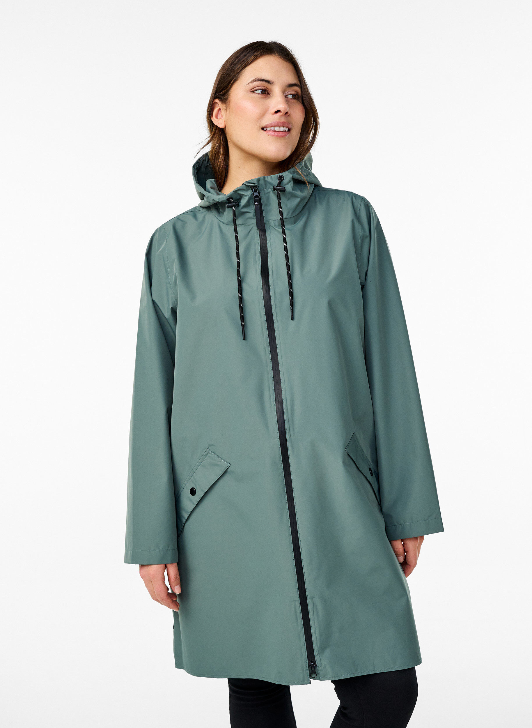 ZizziRegenjacke mit Taschen und Kapuze, Gr&uuml;n, Model image number 0