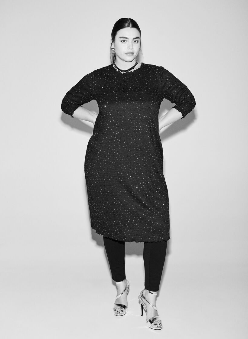 Kleid mit Strasssteinen und Bogenkanten, Schwarz, Image