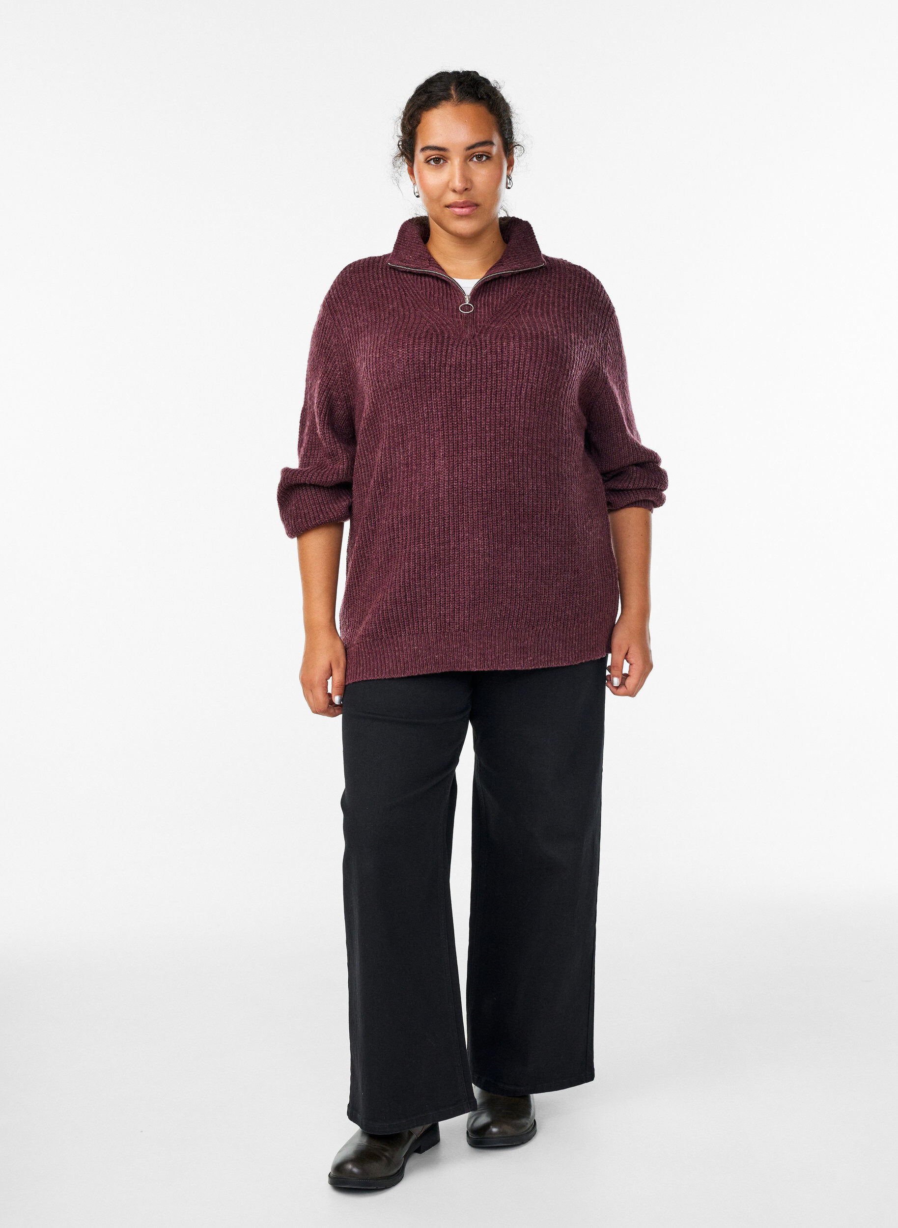 ZizziStrickpullover mit hohem Kragen und Rei&szlig;verschluss, Rot, Model image number 1