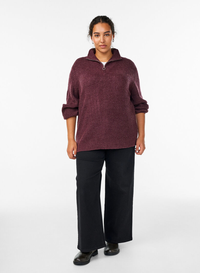 Strickpullover mit hohem Kragen und Rei&szlig;verschluss, Rot, Model image number 1