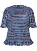Smockbluse mit Vichy-Karo und R&uuml;schensaum, Blau, Packshot image number 0
