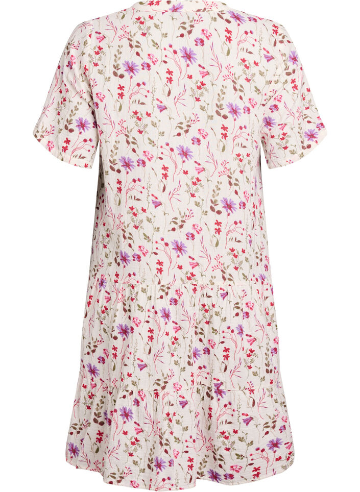 Kurzes A-Linien-Kleid aus Baumwollmusselin, Beige, Packshot image number 1